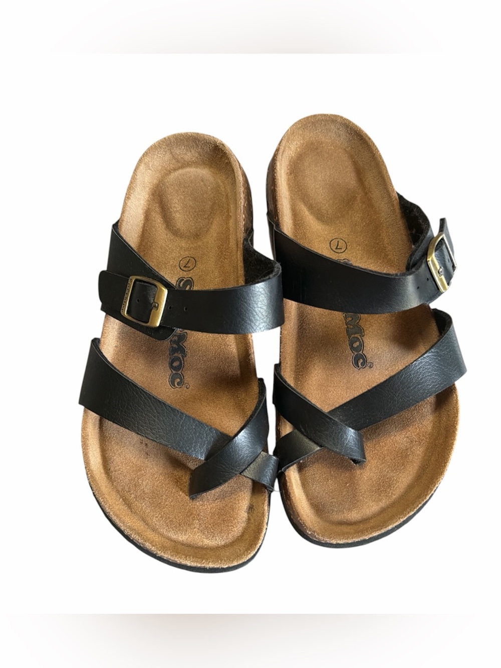 Softmoc Black Strappy Slide Sandals with Buckle size 7 women’s